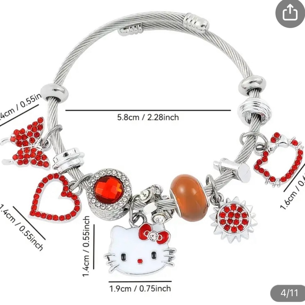 Hello Kitty Charm Bracelet with Red Accents & Silver Cable Bangle - Picture 5 of 6